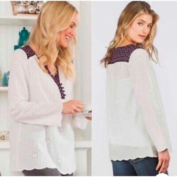 MATILDA JANE Ditsy Floral Embroidered Peasant Boho Cottage Eyelet Top Size XL - Picture 2 of 8